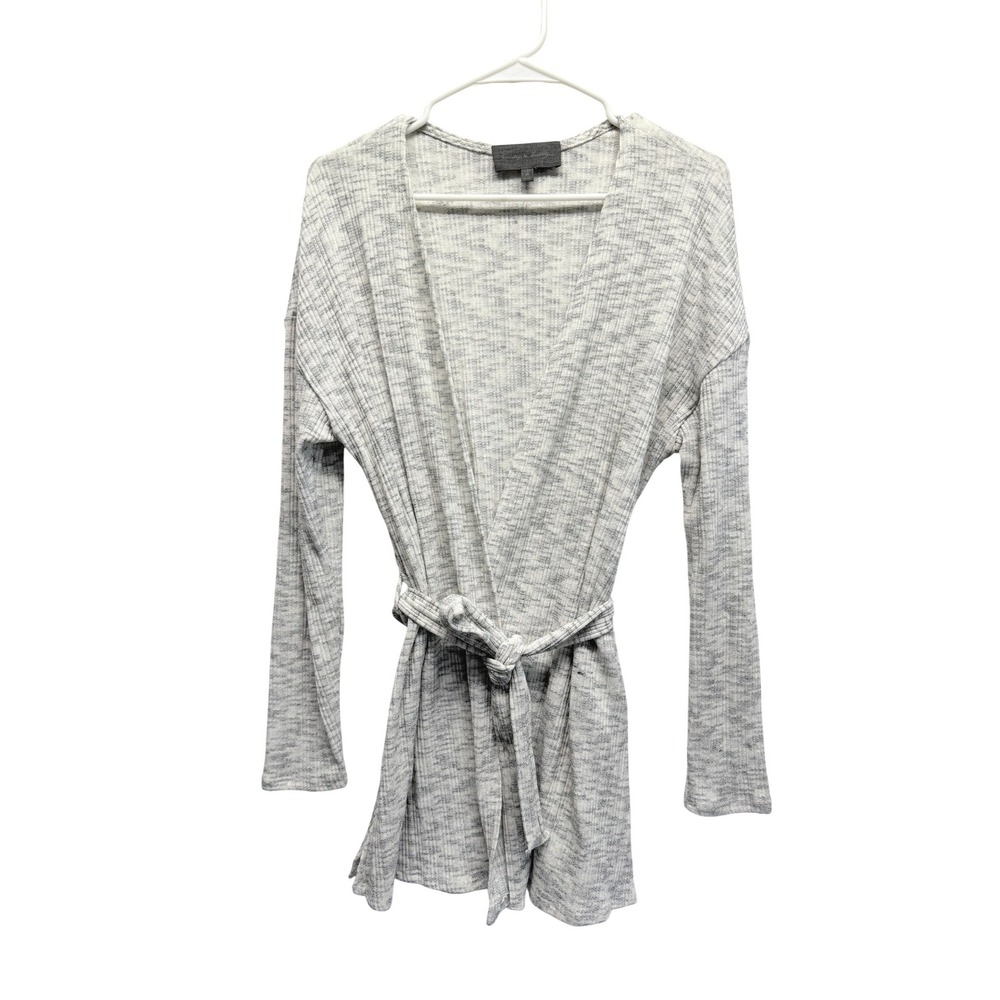 Sunday In Brooklyn Cardigan‎ Tie Waist Ribbed Medium Gray Women